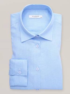 Błękitna bluzka o prostym kroju z lnu naturalnego
