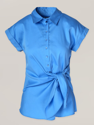 Błękitna bluzka damska z wiązaniem