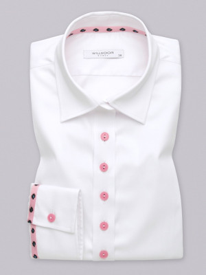 Klasyczna biała bluzka z różowymi kontrastami