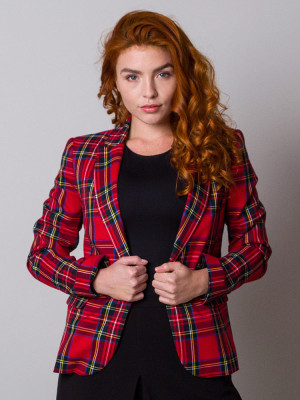 Czerwona marynarka damska w tartan