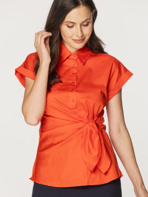 Pomarańczowa bluzka damska z wiązaniem