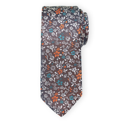 Brązowy krawat w kolorowe kwiaty