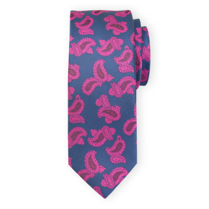Granatowy krawat w różowe wzory