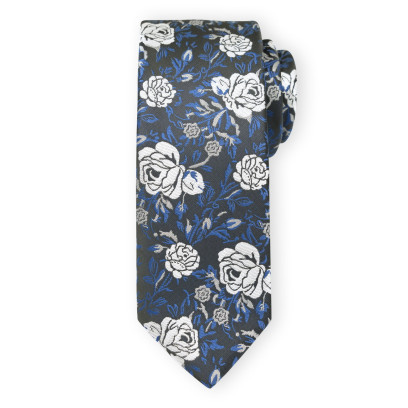Czarny krawat w białe kwiaty