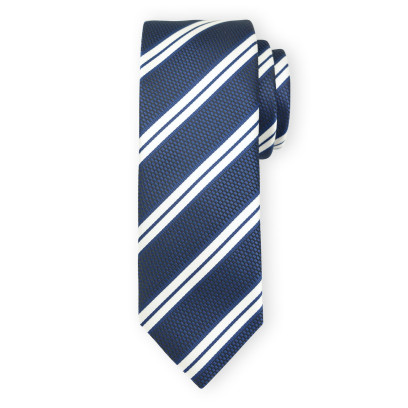 Granatowy krawat z białymi paskami