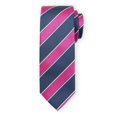 Krawat klubowy w granatowe i różowe pasy