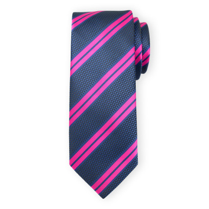 Granatowy krawat z różowymi paskami