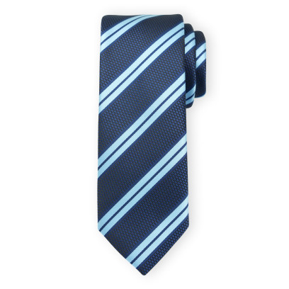 Granatowy krawat z błękitnymi paskami