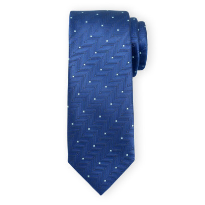 Granatowy krawat w błękitne, małe kwadraty