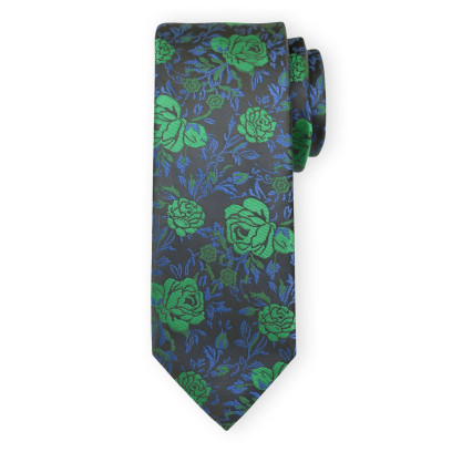 Granatowy krawat w zielone róże