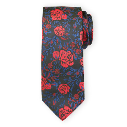 Granatowy krawat w czerwone róże