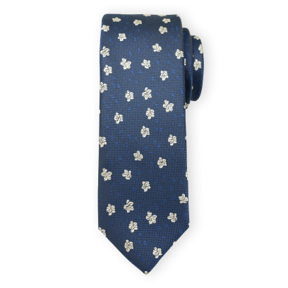 Granatowy krawat w kontrastowe kwiaty