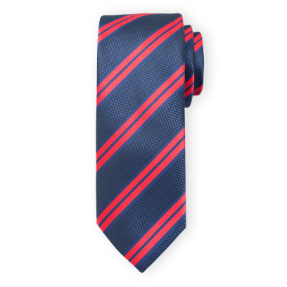Granatowy krawat z czerwonymi paskami