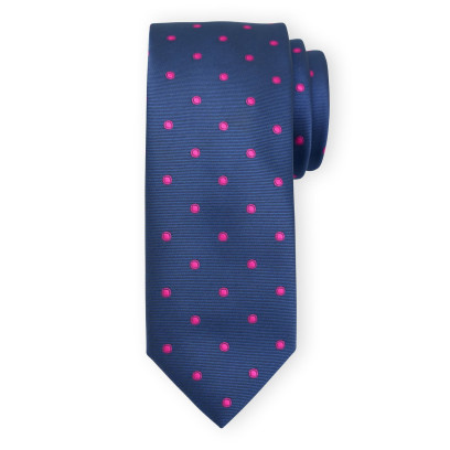 Granatowy krawat w różowe groszki