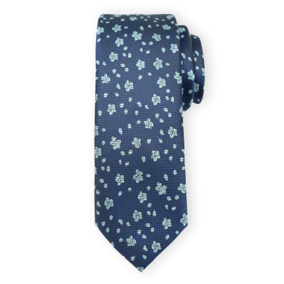 Granatowy krawat w błękitne kwiaty